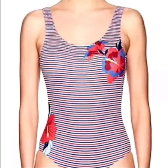 Onia Kelly Hibiscus Stripe Printed Swimsuit Size Small - Picture 3 of 9